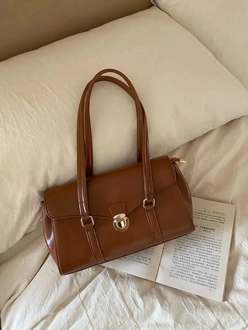 Casual underkläder axel PU-läder moderiktig damhandväska retro armstödsväska Y241123_voghion.com