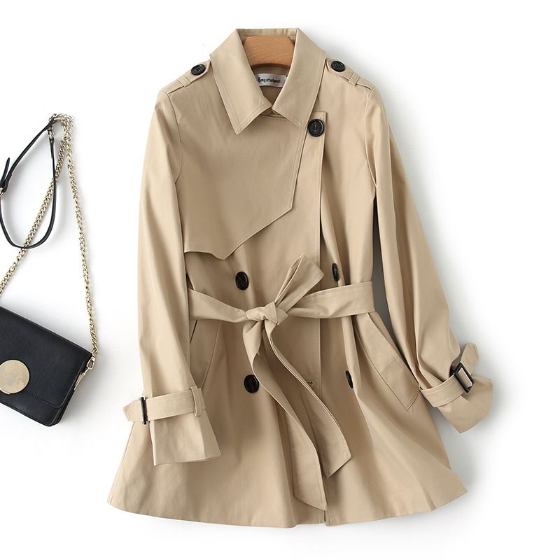 Women's Clothing 2023 autumn new style fashionable temperament double-breasted waist lapel short windbreaker jacket 3018_voghion.com