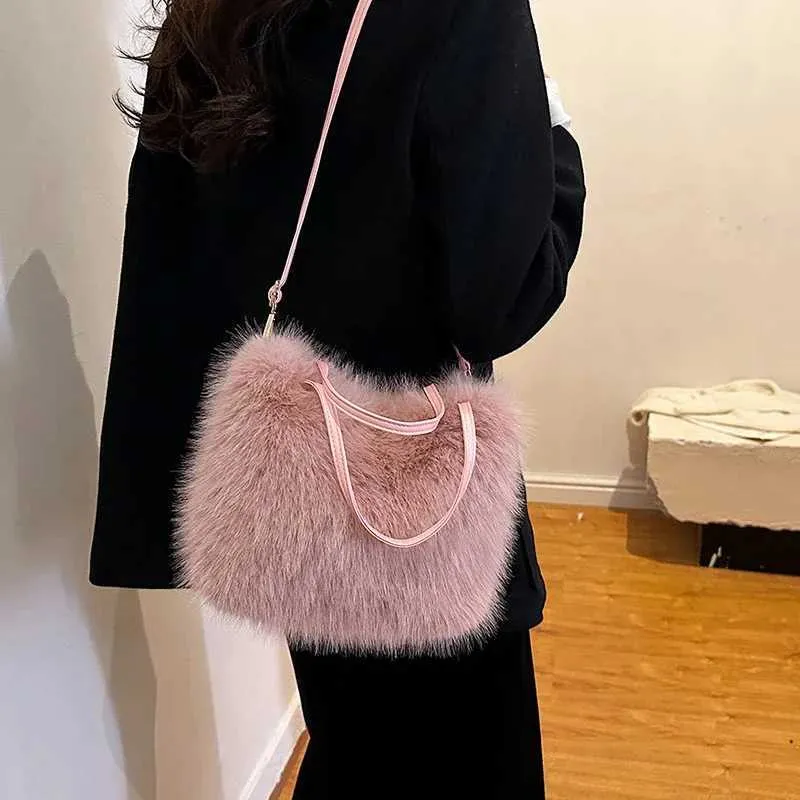 Designer Bag Artificial fur bucket plush design womens handbag soft winter cross body shoulder bag Bolsa Feminina 2025_voghion.com