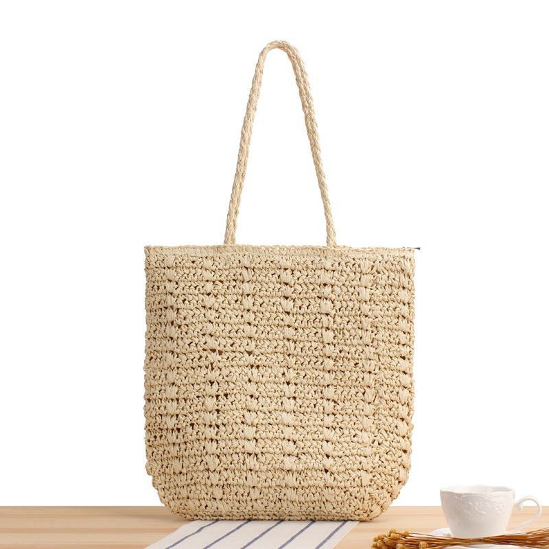 Summer Retro Paper Woven Bag Square Vertical Woven Shoulder Bag French Ethnic Style Casual Tote Bag Suitable for Beach Vacation_voghion.com