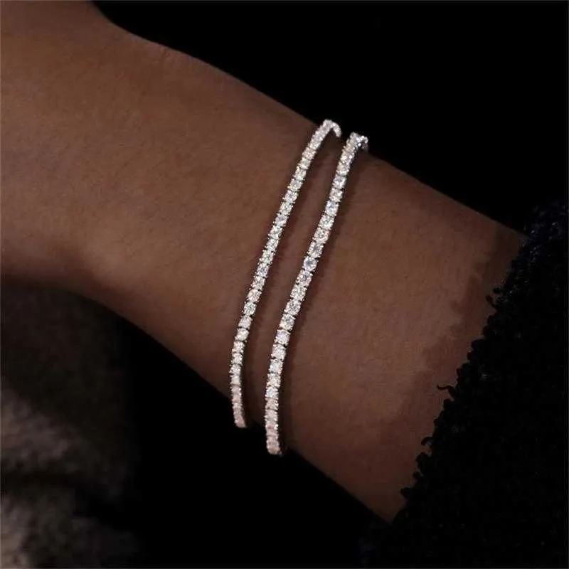 Dropshipping Pulsera 2mm 2.5mm Sterling Sier Pass Diamo Test VVS Moissanite Zincir Tenis Bilekliği Kadınlar Kızlar İçin_voghion.com