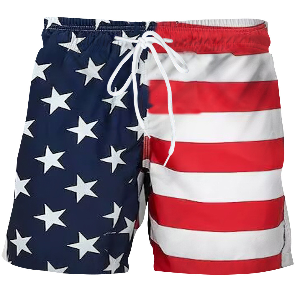 Summer New Beachwear Short d'impression numérique 3D pour drapeau du jour de l'indépendance des sports pour hommes_voghion.com