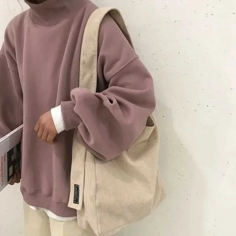 Große Cord-Schulter-Shopper-Tasche für Frauen Baumwolltuch Mode Canvas Tote Einkaufstaschen Frau Handtaschen wiederverwendbar_voghion.com