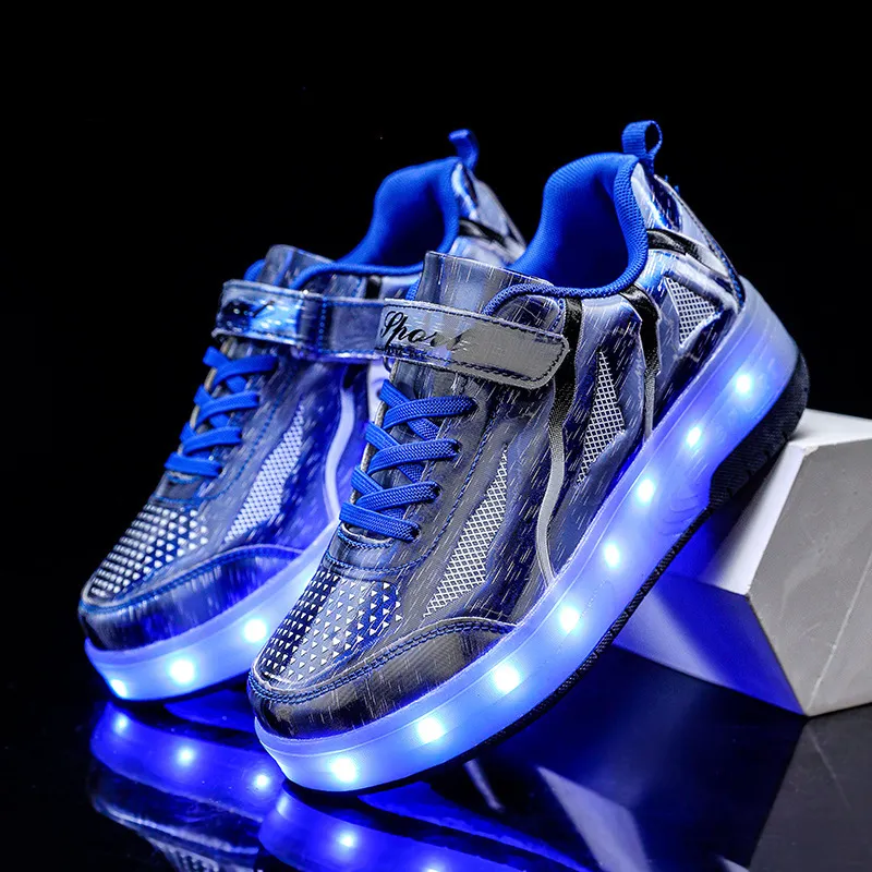 Kinderen Twee Wielen Lichtgevende Gloeiende Sneakers Zwart Roze Licht Roller Skate Kinderen Led Schoenen Jongens Meisjes USB Opladen_voghion.com