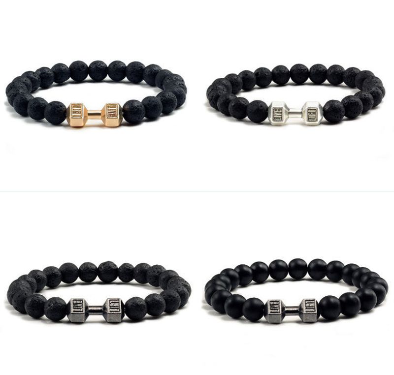 Braccialetto di perline per yoga energetico con manubri in lega elastica smerigliata in argento da uomo Cross Border Accessories_voghion.com