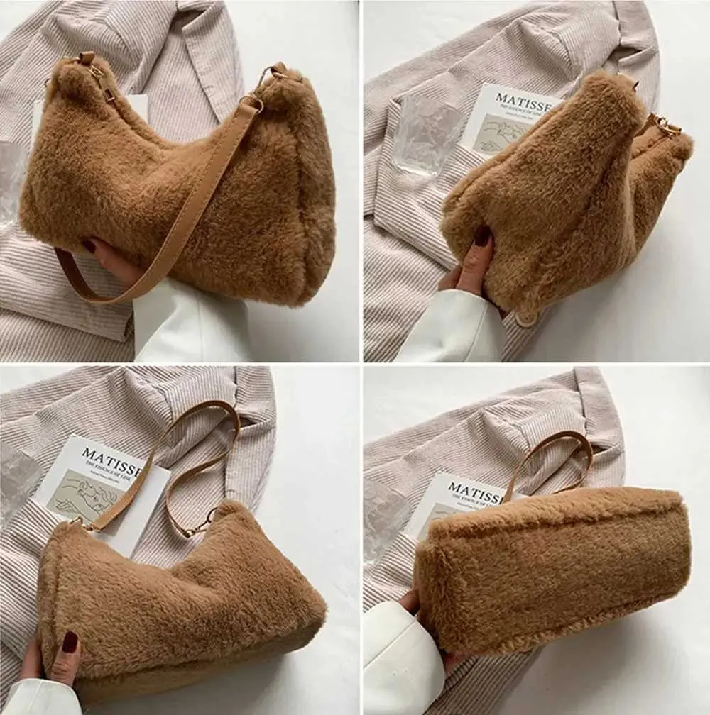 Womens Fi shoulder womens underwear bag soft plush handbag Y241025_voghion.com