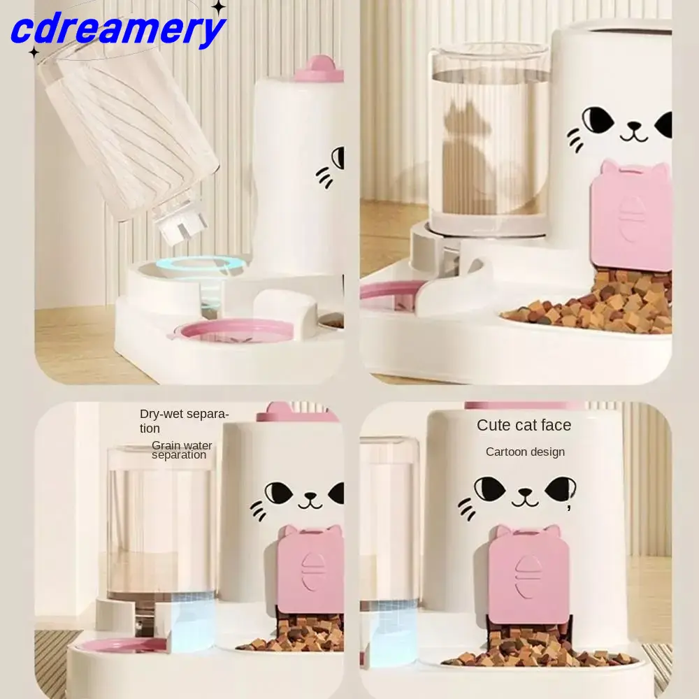 2-in-1 Cartoon Automatischer Futter- und Wasserspender für Haustiere, auslaufsicherer ABS-Kunststoff, Futternapf mit großem Fassungsvermögen für Hunde und Katzen_voghion.com