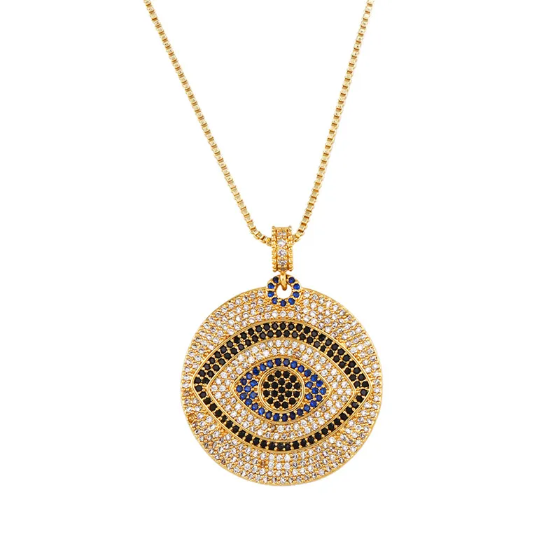 Collar con colgante de mal de ojo, circonita cúbica colorida, collares de moda para mujeres y niñas, gargantilla chapada en oro con circonita cúbica_voghion.com