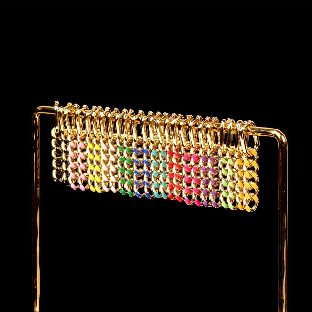 Bracciale alla caviglia con maglie cubane a goccia di petrolio alla moda, orecchini multi colore spessi, collana a catena smaltata_voghion.com