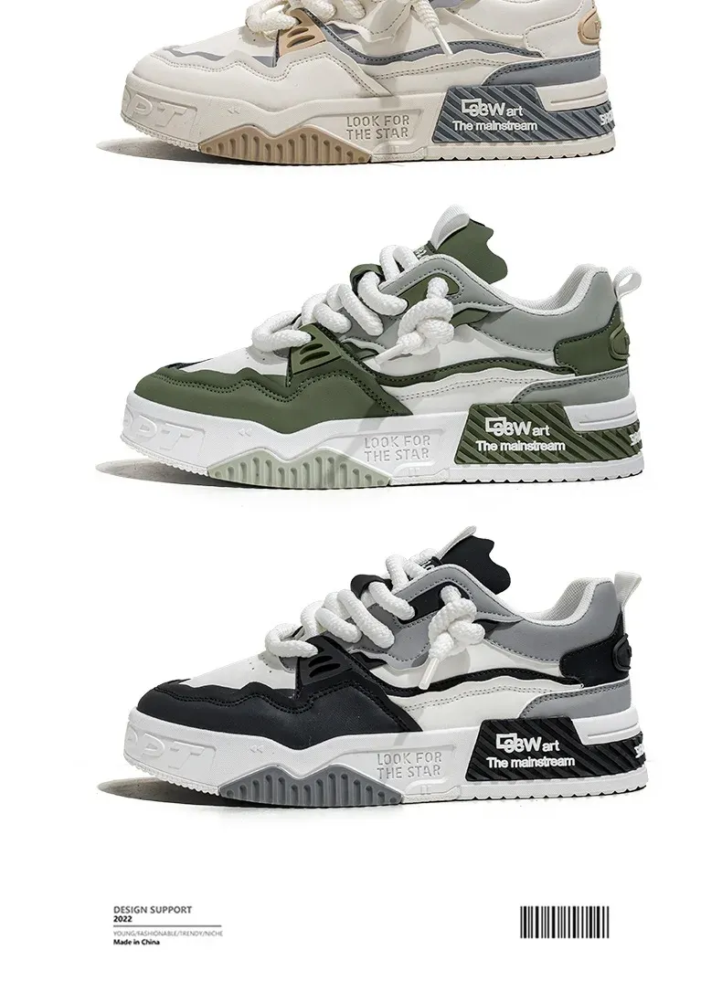 Men's Easy To Clean Skateboard Shoes, Good Grip, Breathable Lace Up Sneakers, Men's Shoes 2024_voghion.com
