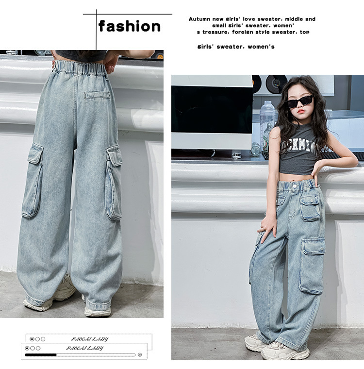Jeans à grande poche pour filles, salopette ample pour garçons et filles, pantalons pour enfants_voghion.com