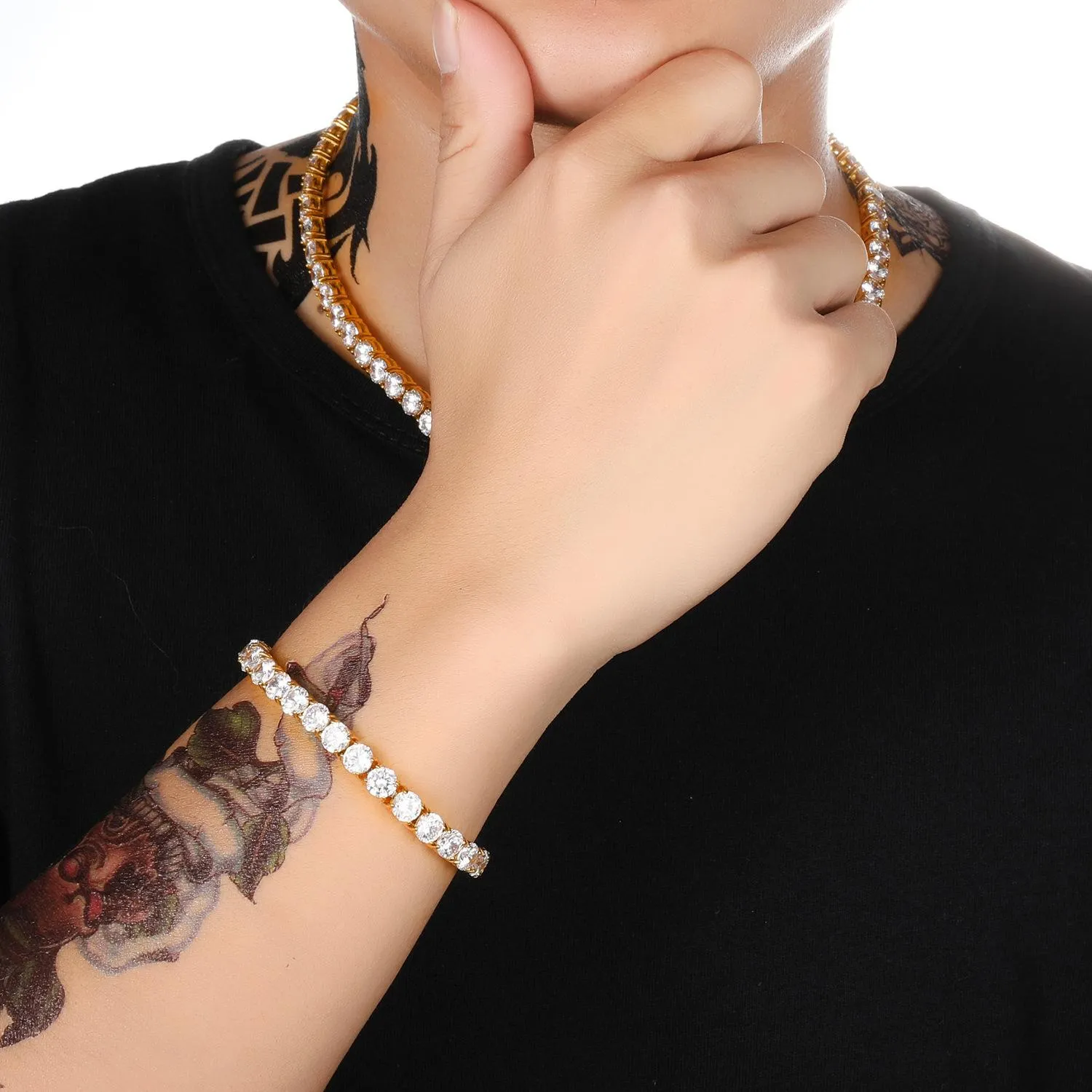 Personalizovaný zlatý bling diamantový nerezový ocelový pánský dámský tenisový řetízek Iced Out s kubickým zirkonem, hip hopový design_voghion.com