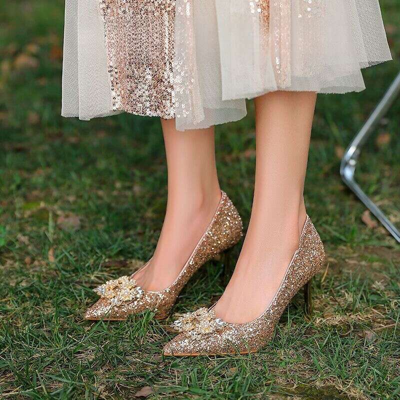 High Heels für die Hochzeit, Brautkleid, zwei Paar Kristall-Brautschuhe, neue Champagner-Farbe Strass_voghion.com