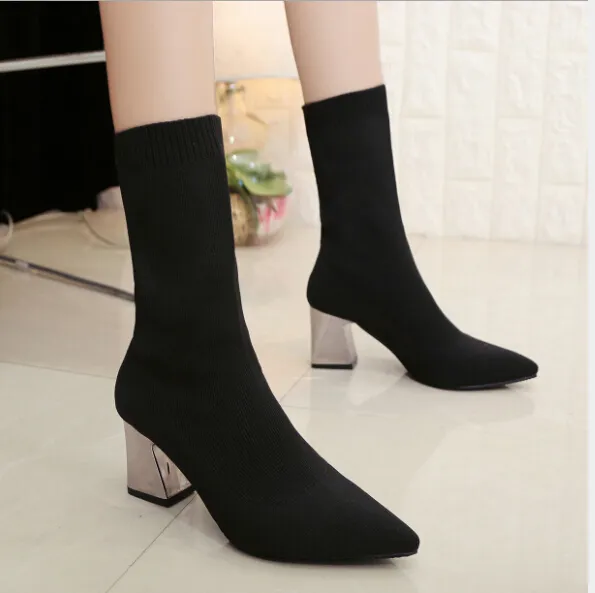 Saldi caldi - scarpe col tacco alto in maglia di colore selvaggio da donna europee e americane, stivali Martin caldi e antiscivolo_voghion.com