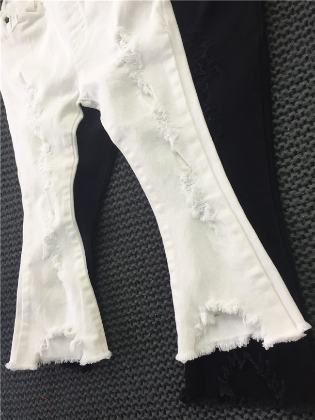 Mother & Kids Children's clothing girls black and white jeans spring new girls spring pants fashion ripped bell-bottom pants_voghion.com
