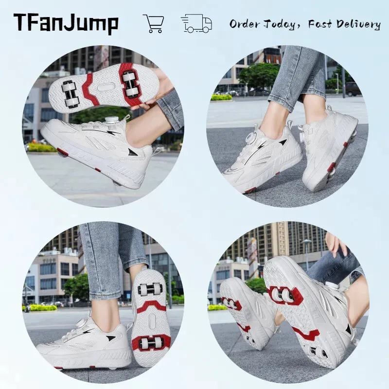 Patins de 4 rodas Deformation Double Row com rodas Tênis de skate de dupla finalidade 240701_voghion.com