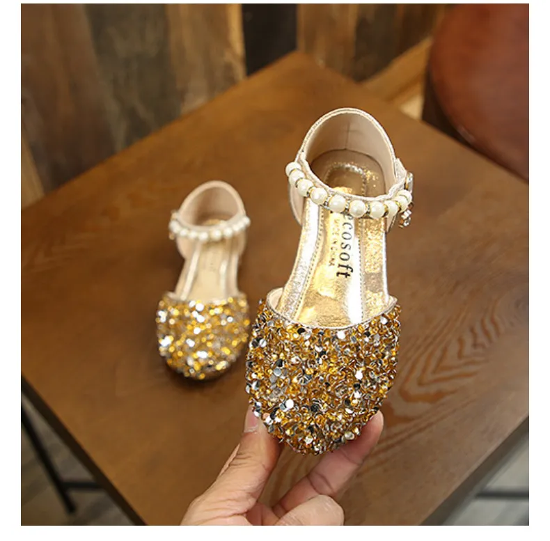 Sandali da bambina, con paillettes, perle, argento, oro, rosa, estivi e primaverili, per bambine, alla moda, per feste e balli, per bambini._voghion.com