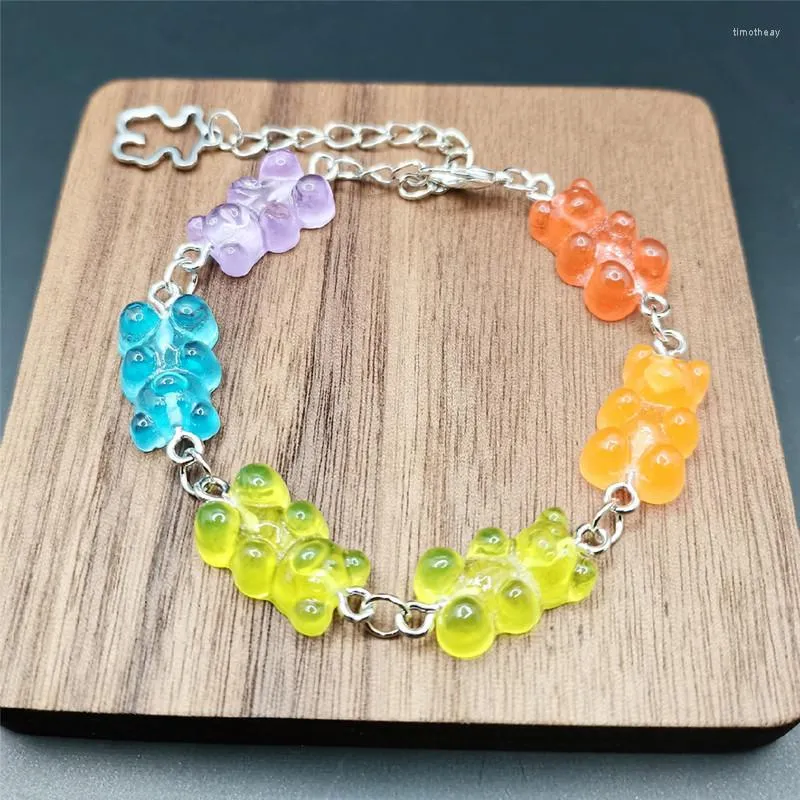 Pulseras de eslabones con bonitos ositos de goma, cadena de acero inoxidable, colgantes, dijes para mujeres, hombres, muñecas, tobillos, joyería para niñas._voghion.com