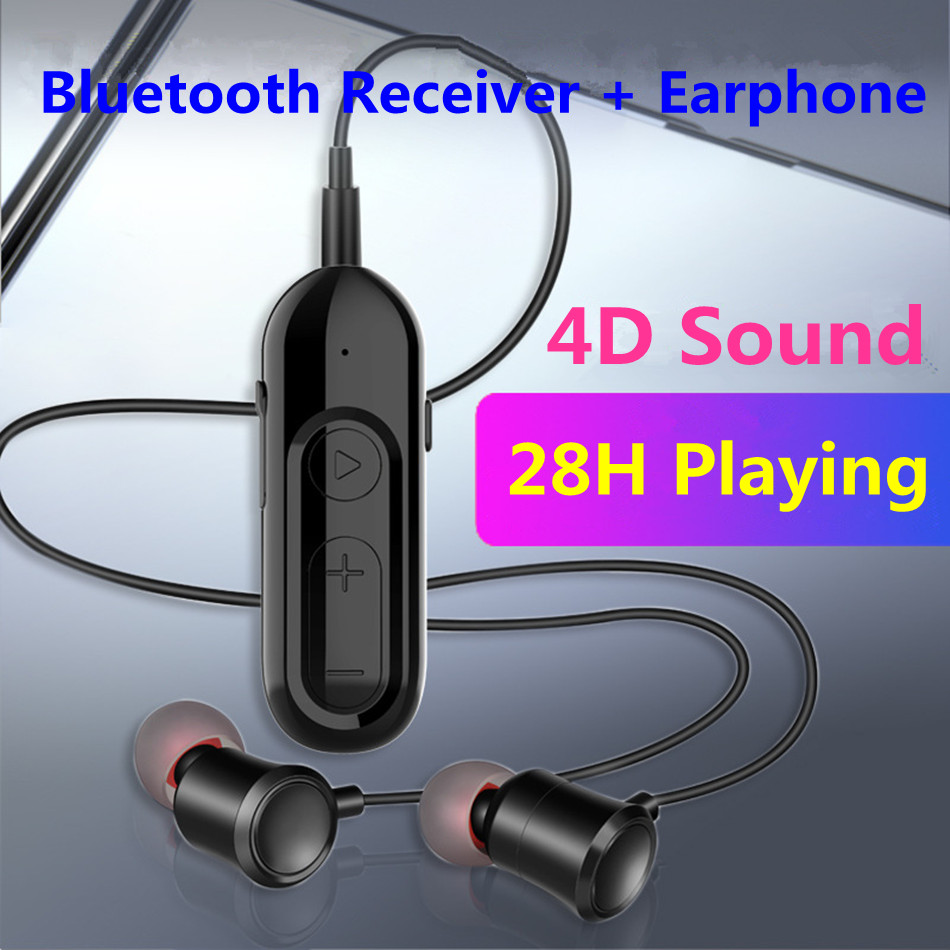 28H Bluetooth 5.0 Receiver with Earphone Microphone 3.5mm Jack AUX Wireless Audio Adapter for Car Headphone Speaker Stereo Music_voghion.com
