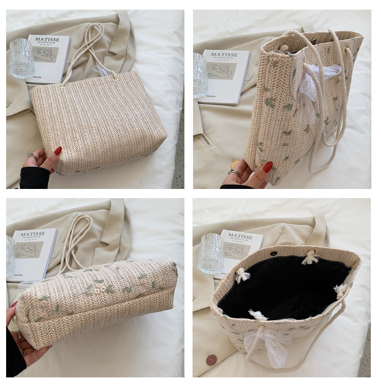 Geflochtene Stroh Umhängetasche Mit Schleife Für Damen Minimalistisch_voghion.com