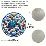 1pc 8''x8'' Round Acrylic Turtle & Starfish Suncatcher, Dyed Wreath Design. Perfect For Room/cafe/outdoor Decor. Holiday Gift Idea._voghion.com
