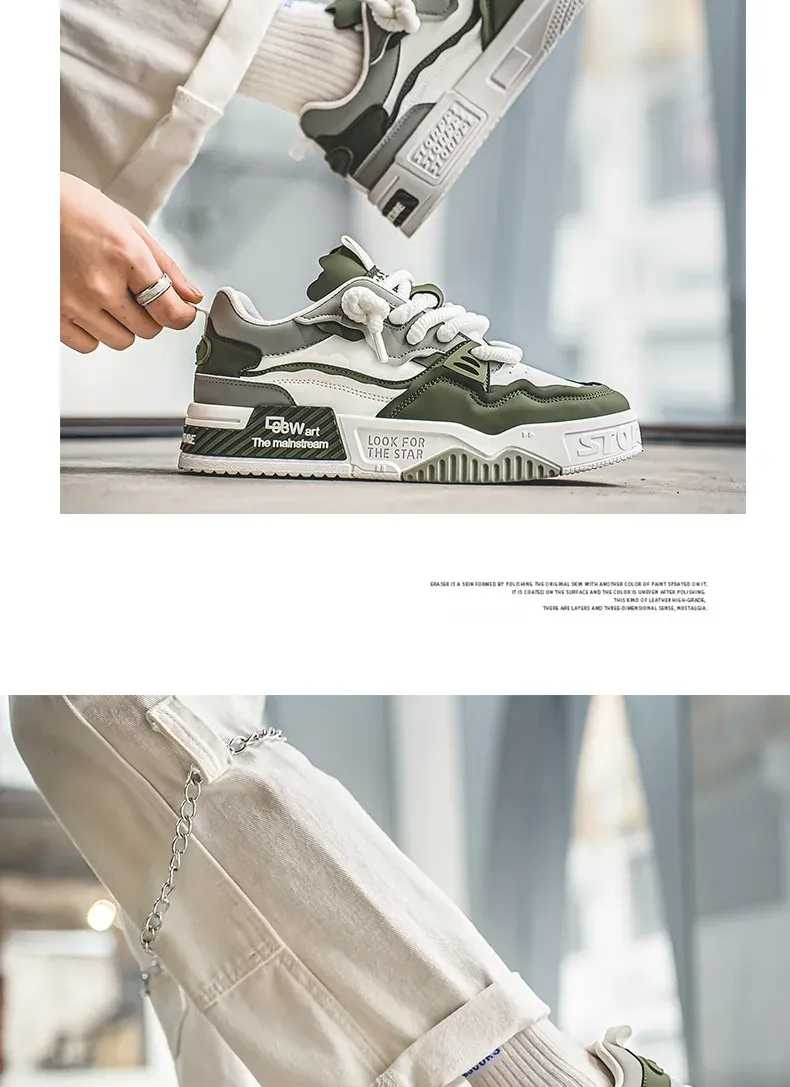 Men's Easy To Clean Skateboard Shoes, Good Grip, Breathable Lace Up Sneakers, Men's Shoes 2024_voghion.com