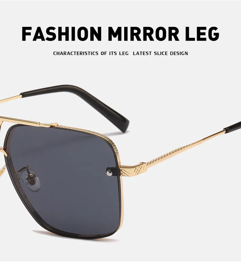 Lunettes de soleil carrées à carreaux pour hommes et femmes, design rétro, décoratives, tendance, grandes lunettes en métal_voghion.com