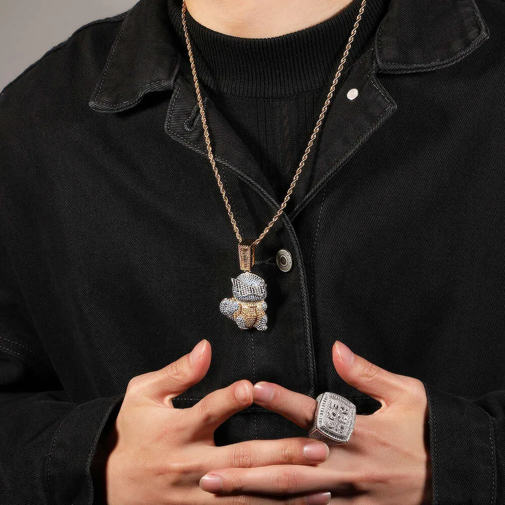 Collana con ciondolo a forma di tartaruga Jeannie dei cartoni animati hip hop, con ciondolo a forma di catena e personalità, con diamanti taglio brillante, in oro e argento sterling._voghion.com
