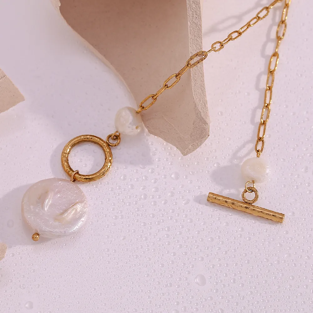 Collane con ciondolo Elegante Semplice Versatile Perla d'acqua dolce Chiusura OT Catena con graffetta Collana per donna Acciaio inossidabile_voghion.com