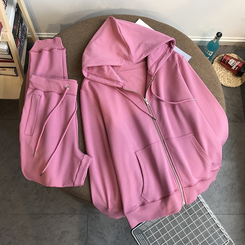 Women's Clothing Spring and Autumn New Version ins Hooded Sweater Women's Suit Trendy College Style Sports Fashion Zipper Two piece Suit