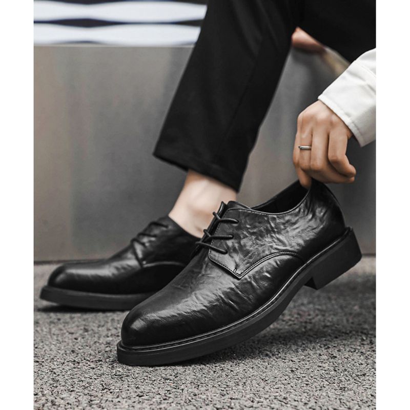 Nové business casual šaty s vrstvou hovězí kůže, pohodlné černé, svatební, pánské malé kožené boty_voghion.com