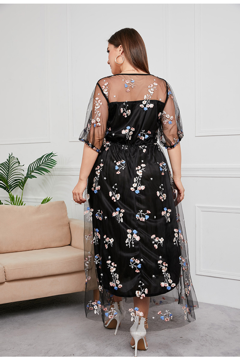 Elegant Women's Plus Size Mesh Dress For Banquet And Evening Party_voghion.com