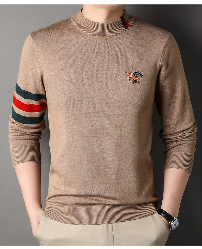 Maglione mezzo collo lavorato a maglia tinta unita autunno e inverno Camicia con fondo elastico di qualità Lino da uomo di fascia alta_voghion.com