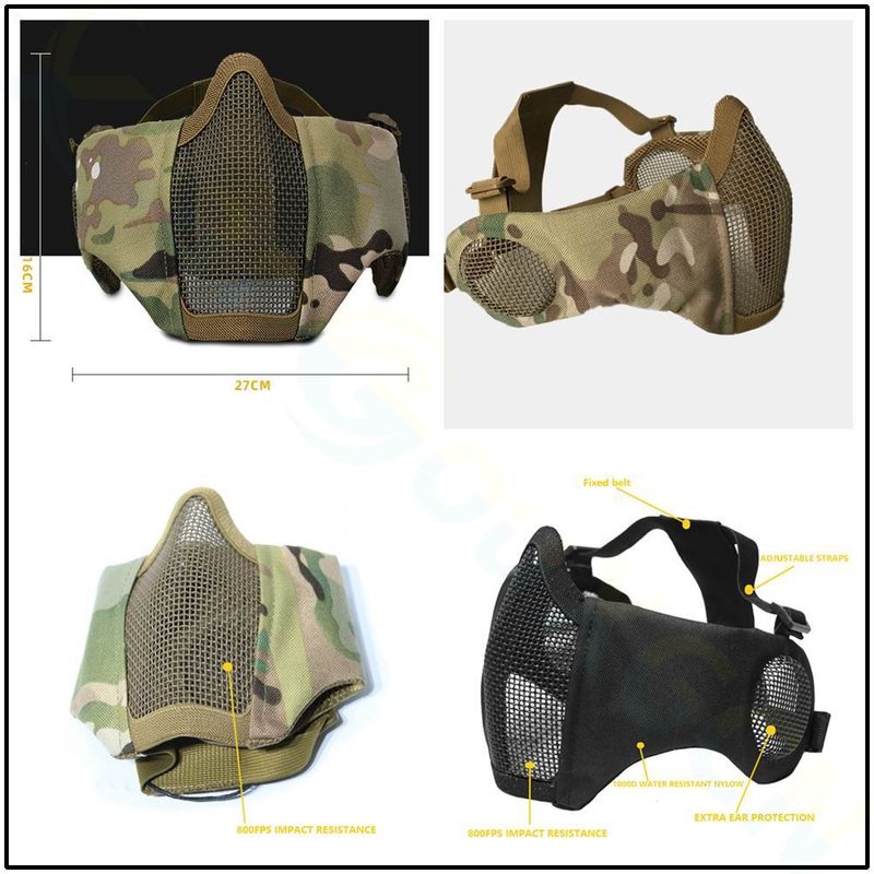 Taktikalised Airsoft Military Half Face Strike Metallvõrgust kaitsev pealuu mask ja müts kõrvakaitse jahitarvikud_voghion.com