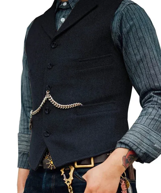 Herrenwesten Anzugweste Braune Hochzeit Wolle Tweed Business Weste Jacke Lässig Slim Fit Gilet Homme Für Bräutigam Mann_voghion.com