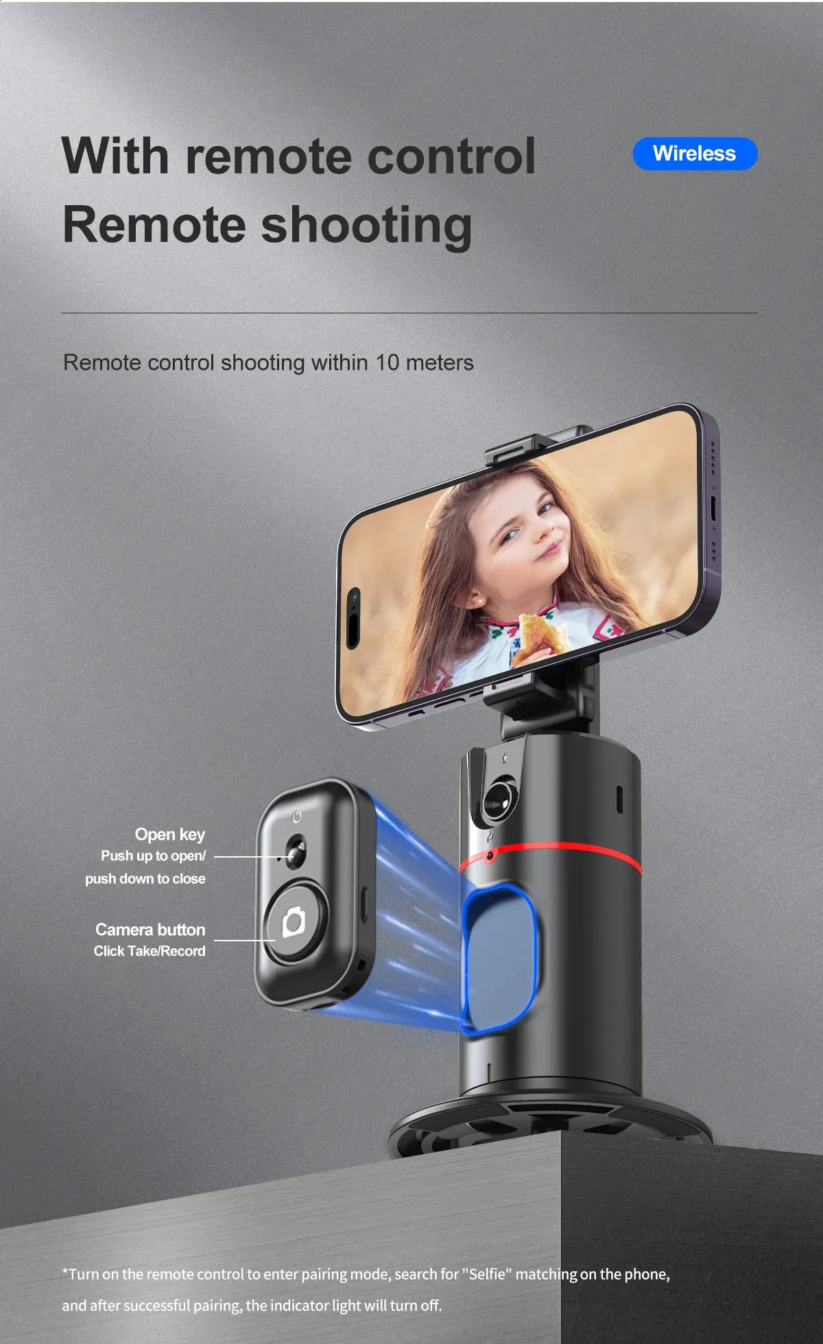 Selfieshow P02 Gimbal 360 Rotation AI Automatic Tracking Shooting Stabilizer Detachable Phone Clip Mini Selfie Stick_voghion.com