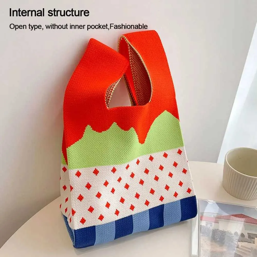 Bolsa de mão tricotada artesanal tote casual saco de compras_voghion.com