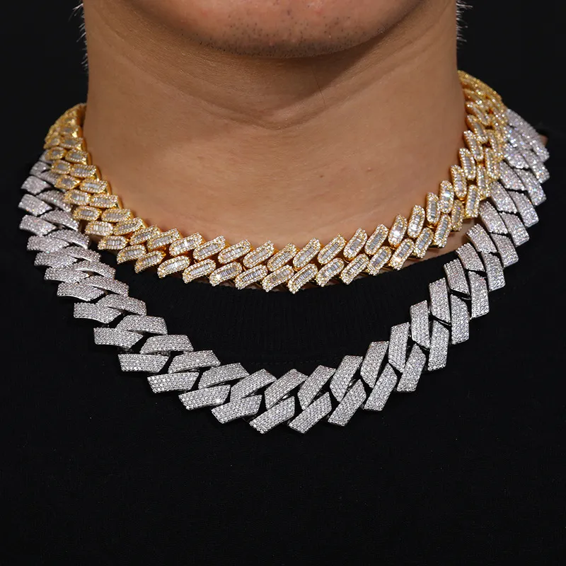 Herren Hip Hop Hochwertige lange Schnalle 20MM breit 4-reihige Moissanit Diamant Cuban Link Kette Trendy Ketten Halskette_voghion.com