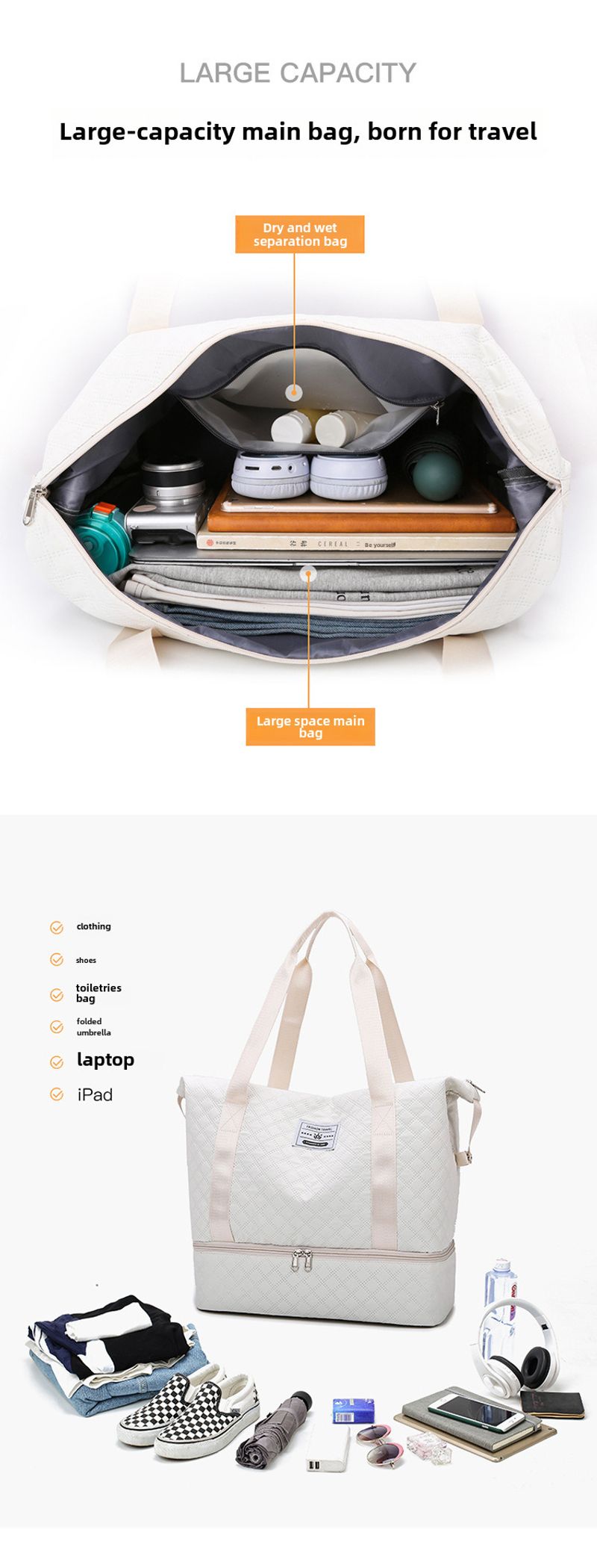 Neue modische trendige Kurzstreckenreise Kleidung aus Oxford-Stoff mit Rautengitter, Handtasche, Geschäftsreise und_voghion.com