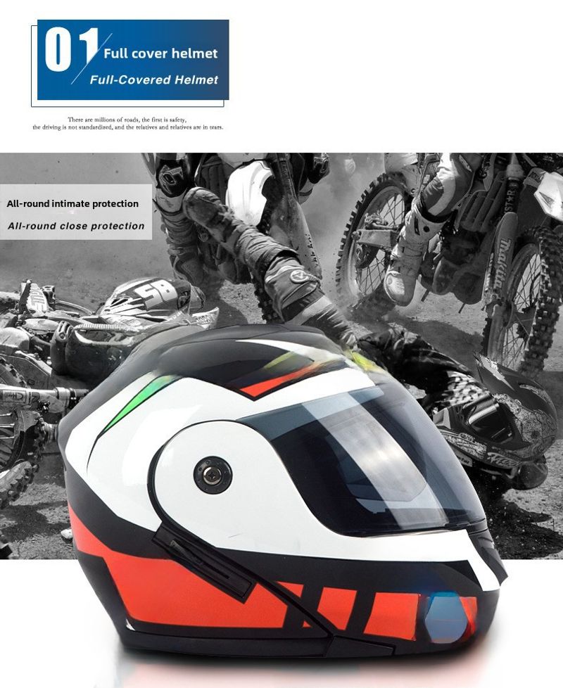 Casque de moto électrique à double lentille pour hommes et femmes, quatre saisons, Bluetooth, tendance et cool_voghion.com