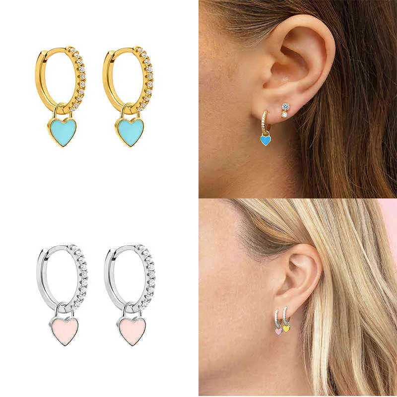 BOAKO placage boucles d'oreilles avec mignon bonbon néon émail coeur breloque goutte boucle d'oreille couleur or argent pour les filles L220614_voghion.com