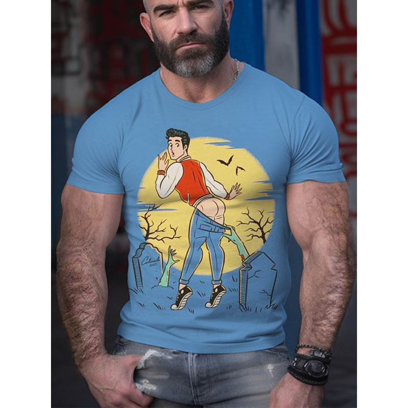 Men's Printed T-shirt Round Neck Pure Cotton Casual Versatile Top_voghion.com