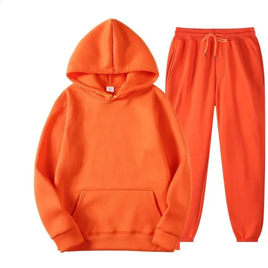 Survêtements homme femme survêtement décontracté jogging ensemble sweat à capuche pantalon de survêtement 2 pièces mode chaud couleurs unies_voghion.com