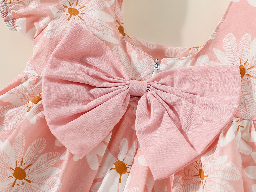 Flower Baby Girl Dress Summer Cotton Princess Dress with Big Bow_voghion.com