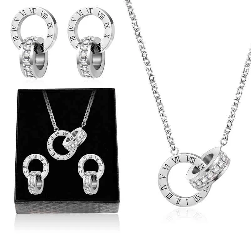 Parure collier et boucles d'oreilles chiffres romains cristal_voghion.com