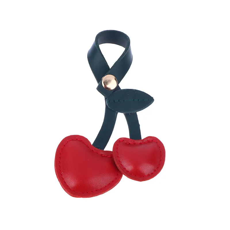 Portachiavi creativo piccolo in stile pastorale a forma di ciliegia, in pelle, con frutta, per borsetta, accessori, regalo kawaii per ragazze e donne._voghion.com