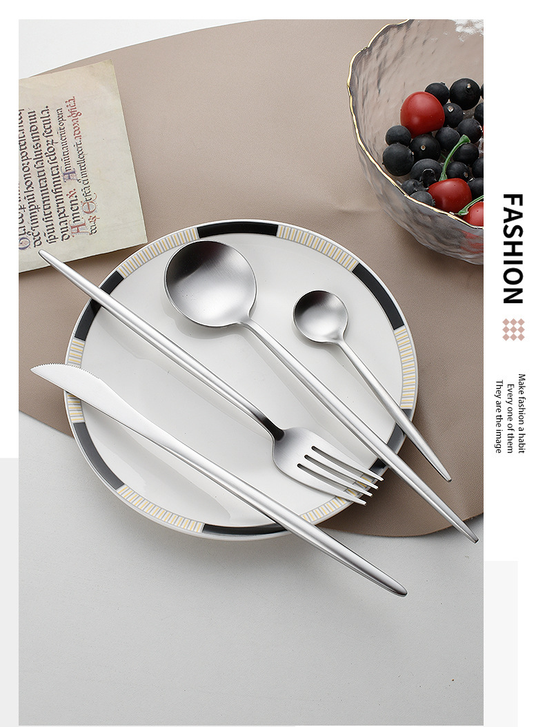 Portugal 304 stainless steel cutlery thickened Western style steak knife, fork, dessert spoon_voghion.com