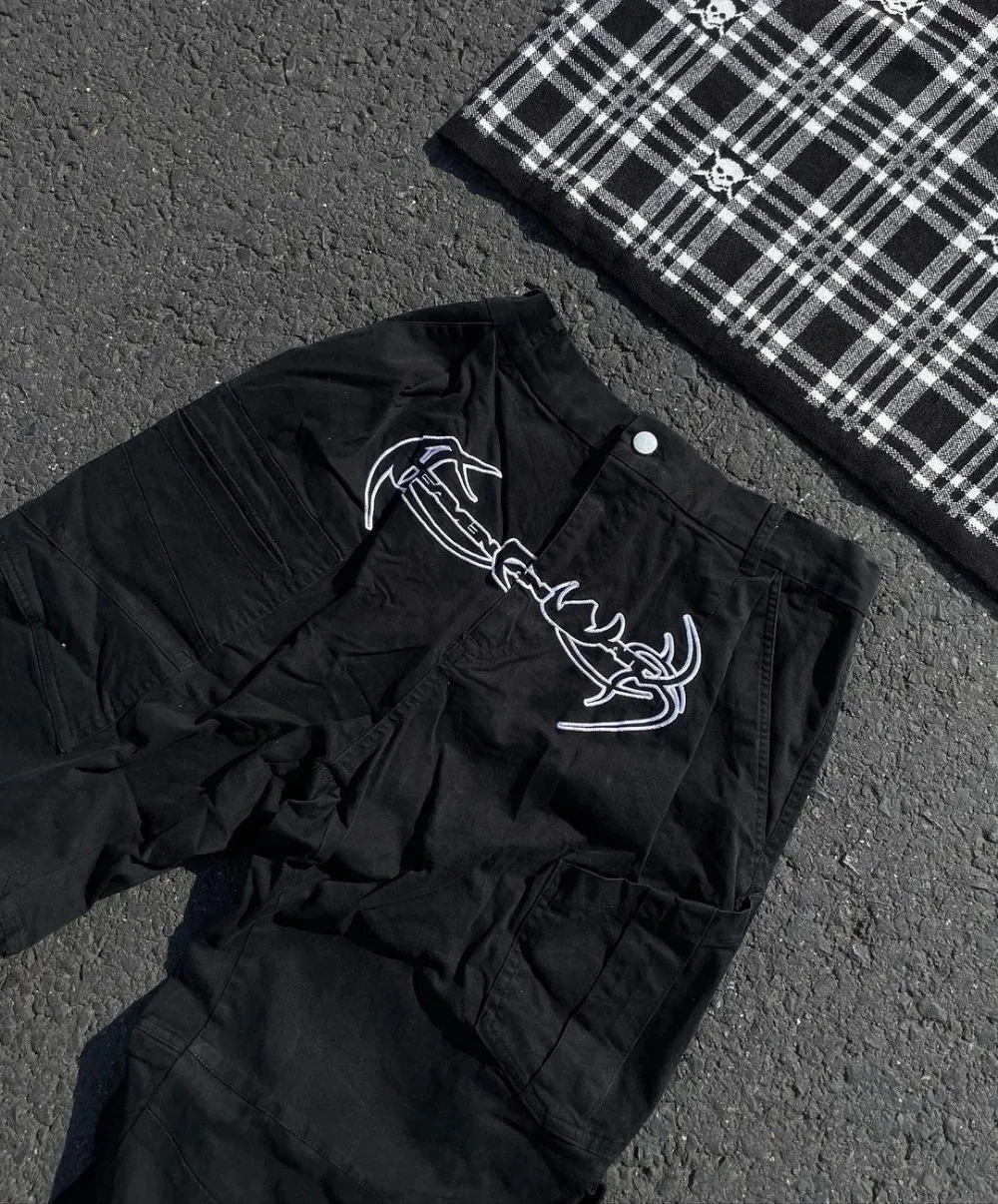 Jeans Y2K Haruku Hip Hop Retro Black Multi Pocket Cargo Pants Man Punk Gothic Baggy Wide Leg Trousers Streetwear_voghion.com