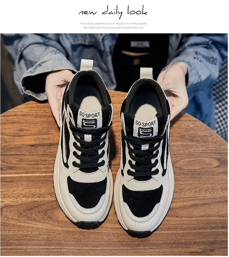 Genuine Leather Sneakers For Women Mixed Color Platform Casual Autumn Winter Warm Plush High Top Sports Shoes_voghion.com