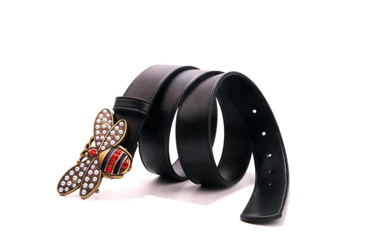2018 Hot black designer for men bee pattern male chastity belts fashion mens leather belt wholesale free shipping_voghion.com